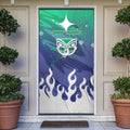 Personalized New Zealand Warriors Door Cover Y2K Grunge Aesthetic With Cyber Flames and Starburst Graphics