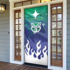 Personalized New Zealand Warriors Door Cover Y2K Grunge Aesthetic With Cyber Flames and Starburst Graphics
