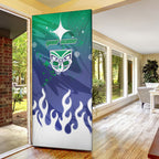 Personalized New Zealand Warriors Door Cover Y2K Grunge Aesthetic With Cyber Flames and Starburst Graphics