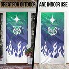 Personalized New Zealand Warriors Door Cover Y2K Grunge Aesthetic With Cyber Flames and Starburst Graphics