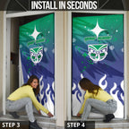 Personalized New Zealand Warriors Door Cover Y2K Grunge Aesthetic With Cyber Flames and Starburst Graphics