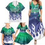 Personalized New Zealand Warriors Family Matching Summer Maxi Dress and Hawaiian Shirt Y2K Grunge Aesthetic With Cyber Flames and Starburst Graphics