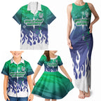 Personalized New Zealand Warriors Family Matching Tank Maxi Dress and Hawaiian Shirt Y2K Grunge Aesthetic With Cyber Flames and Starburst Graphics