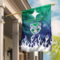 Personalized New Zealand Warriors Garden Flag Y2K Grunge Aesthetic With Cyber Flames and Starburst Graphics