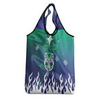 Personalized New Zealand Warriors Grocery Bag Y2K Grunge Aesthetic With Cyber Flames and Starburst Graphics