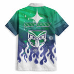 Personalized New Zealand Warriors Hawaiian Shirt Y2K Grunge Aesthetic With Cyber Flames and Starburst Graphics
