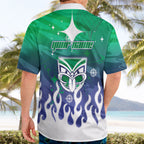 Personalized New Zealand Warriors Hawaiian Shirt Y2K Grunge Aesthetic With Cyber Flames and Starburst Graphics