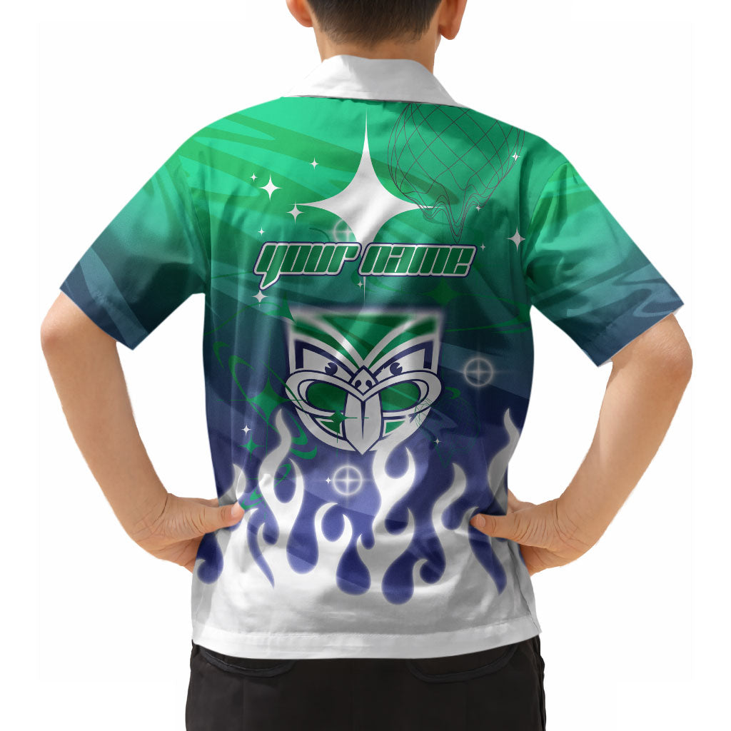 Personalized New Zealand Warriors Hawaiian Shirt Y2K Grunge Aesthetic With Cyber Flames and Starburst Graphics