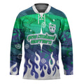 Personalized New Zealand Warriors Hockey Jersey Y2K Grunge Aesthetic With Cyber Flames and Starburst Graphics