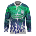 Personalized New Zealand Warriors Hockey Jersey Y2K Grunge Aesthetic With Cyber Flames and Starburst Graphics