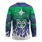 Personalized New Zealand Warriors Hockey Jersey Y2K Grunge Aesthetic With Cyber Flames and Starburst Graphics