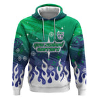 Personalized New Zealand Warriors Hoodie Y2K Grunge Aesthetic With Cyber Flames and Starburst Graphics
