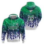 Personalized New Zealand Warriors Hoodie Y2K Grunge Aesthetic With Cyber Flames and Starburst Graphics