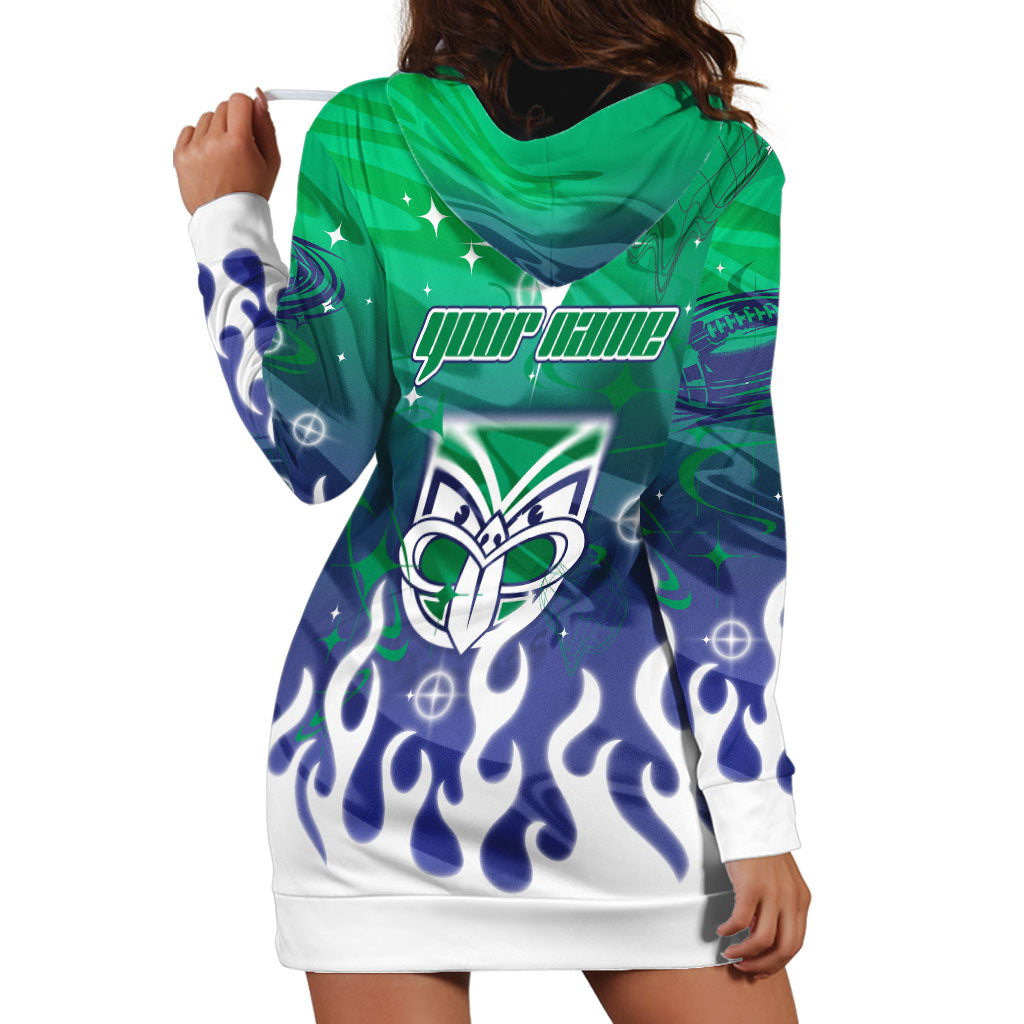 Personalized New Zealand Warriors Hoodie Dress Y2K Grunge Aesthetic With Cyber Flames and Starburst Graphics