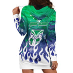 Personalized New Zealand Warriors Hoodie Dress Y2K Grunge Aesthetic With Cyber Flames and Starburst Graphics