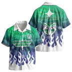 Personalized New Zealand Warriors Kid Hawaiian Shirt Y2K Grunge Aesthetic With Cyber Flames and Starburst Graphics