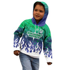 Personalized New Zealand Warriors Kid Hoodie Y2K Grunge Aesthetic With Cyber Flames and Starburst Graphics