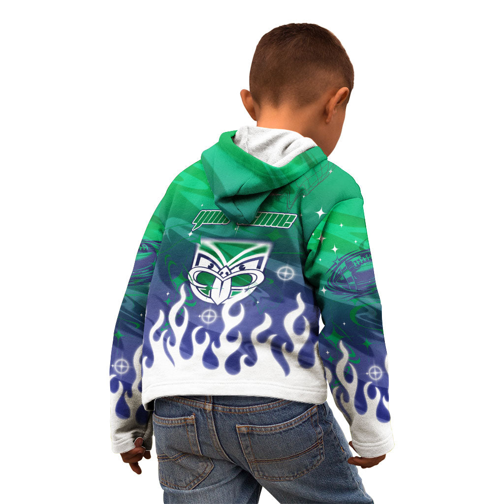 Personalized New Zealand Warriors Kid Hoodie Y2K Grunge Aesthetic With Cyber Flames and Starburst Graphics