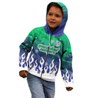 Personalized New Zealand Warriors Kid Hoodie Y2K Grunge Aesthetic With Cyber Flames and Starburst Graphics