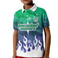 Personalized New Zealand Warriors Kid Polo Shirt Y2K Grunge Aesthetic With Cyber Flames and Starburst Graphics