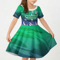 Personalized New Zealand Warriors Kid Short Sleeve Dress Y2K Grunge Aesthetic With Cyber Flames and Starburst Graphics