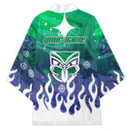 Personalized New Zealand Warriors Kimono Y2K Grunge Aesthetic With Cyber Flames and Starburst Graphics
