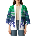 Personalized New Zealand Warriors Kimono Y2K Grunge Aesthetic With Cyber Flames and Starburst Graphics