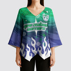 Personalized New Zealand Warriors Kimono Sleeve Blouse Y2K Grunge Aesthetic With Cyber Flames and Starburst Graphics