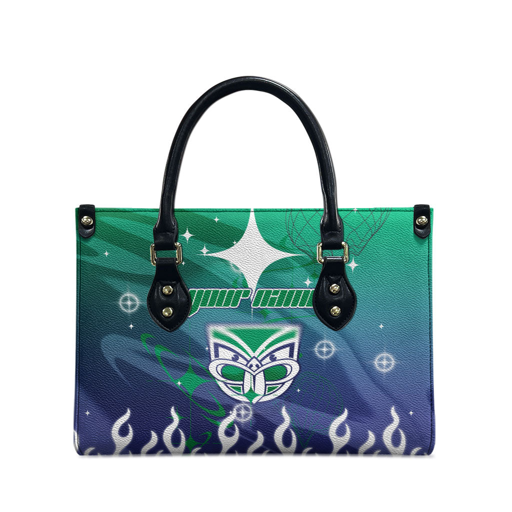Personalized New Zealand Warriors Leather Bag Y2K Grunge Aesthetic With Cyber Flames and Starburst Graphics