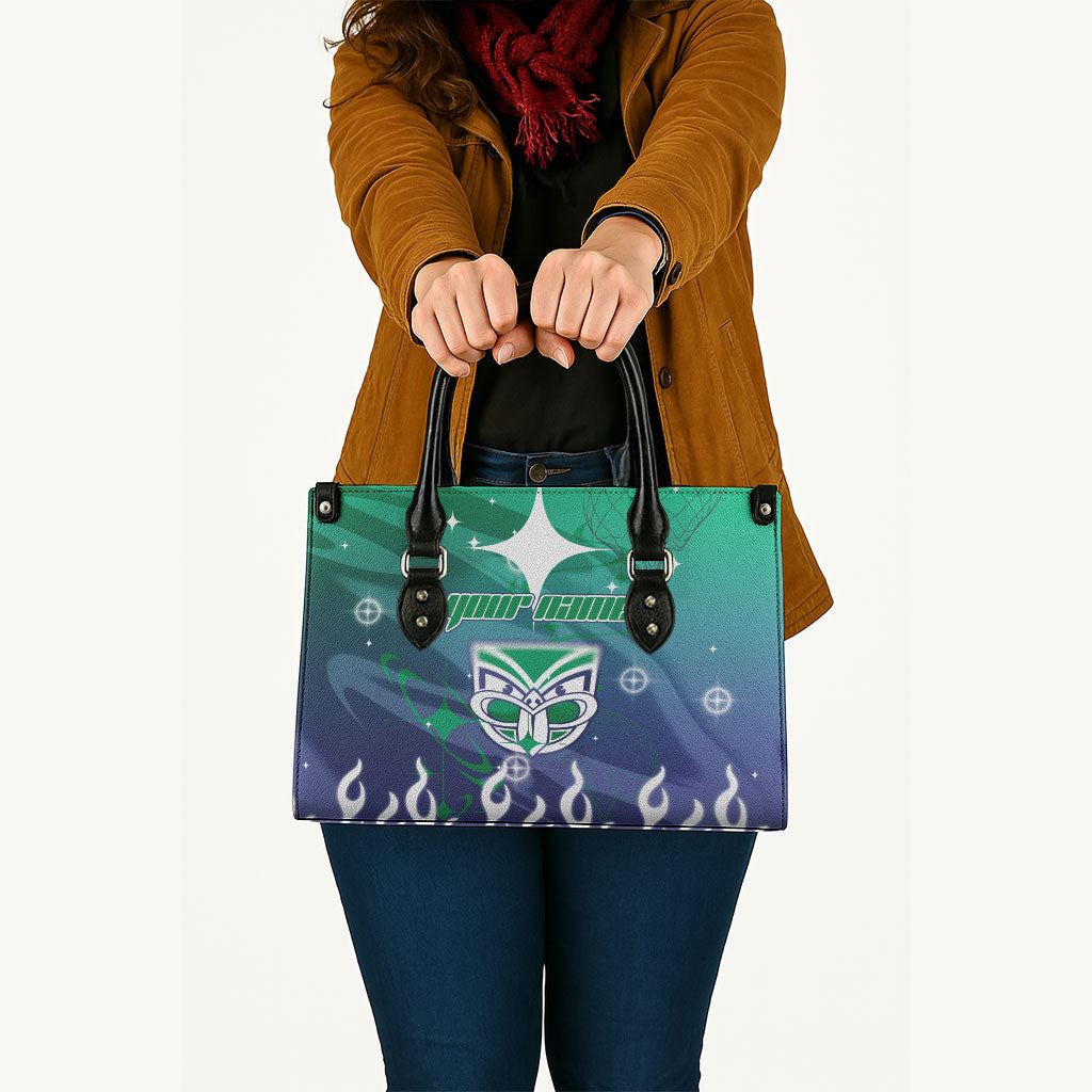 Personalized New Zealand Warriors Leather Bag Y2K Grunge Aesthetic With Cyber Flames and Starburst Graphics