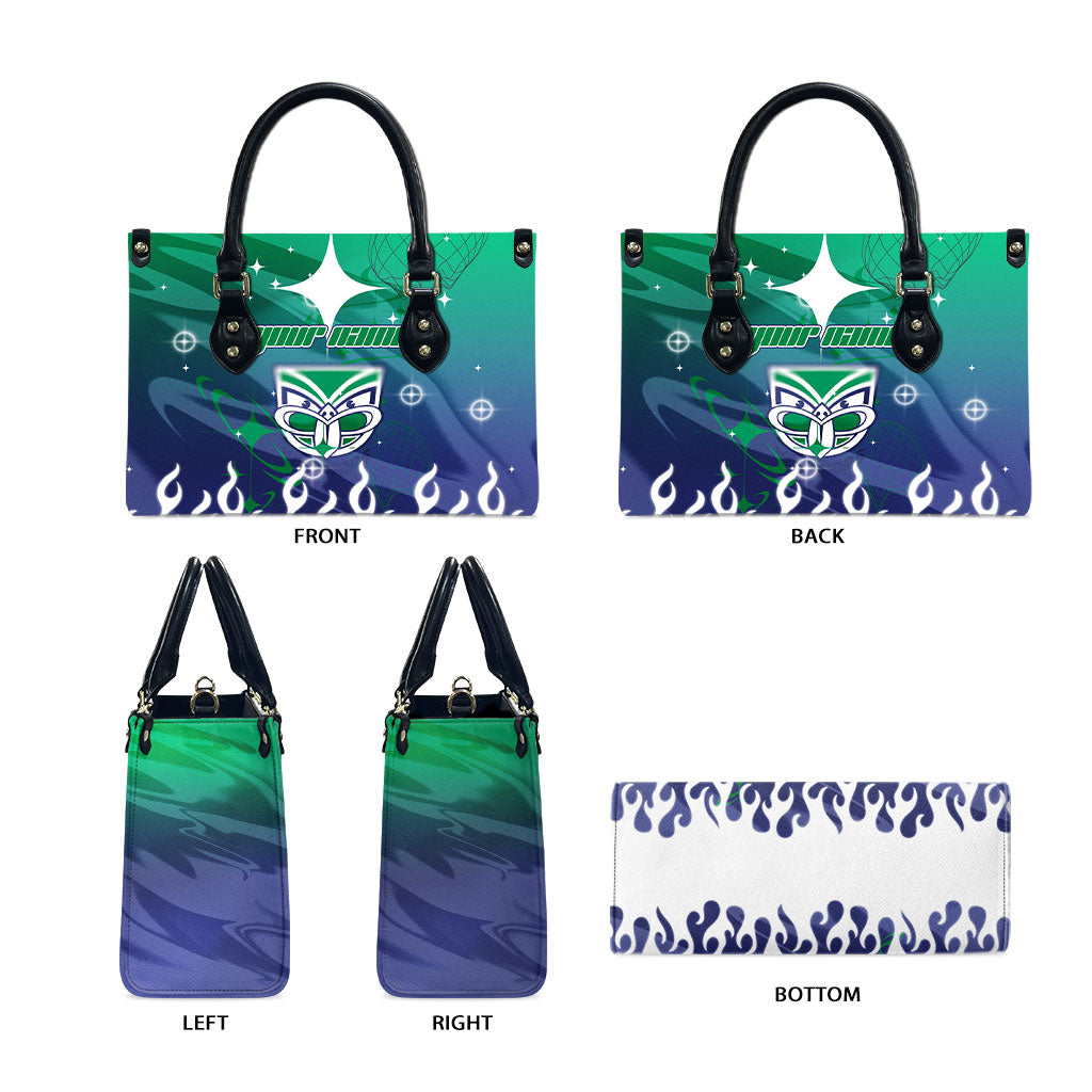 Personalized New Zealand Warriors Leather Bag Y2K Grunge Aesthetic With Cyber Flames and Starburst Graphics