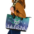 Personalized New Zealand Warriors Leather Tote Bag Y2K Grunge Aesthetic With Cyber Flames and Starburst Graphics