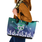 Personalized New Zealand Warriors Leather Tote Bag Y2K Grunge Aesthetic With Cyber Flames and Starburst Graphics