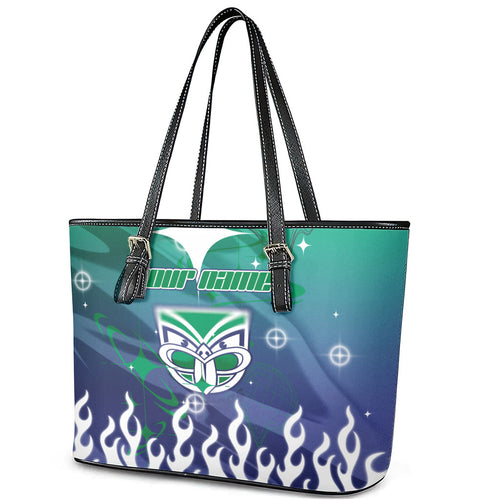 Personalized New Zealand Warriors Leather Tote Bag Y2K Grunge Aesthetic With Cyber Flames and Starburst Graphics
