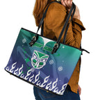Personalized New Zealand Warriors Leather Tote Bag Y2K Grunge Aesthetic With Cyber Flames and Starburst Graphics