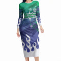 Personalized New Zealand Warriors Long Sleeve Bodycon Dress Y2K Grunge Aesthetic With Cyber Flames and Starburst Graphics