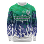 Personalized New Zealand Warriors Long Sleeve Shirt Y2K Grunge Aesthetic With Cyber Flames and Starburst Graphics