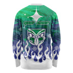 Personalized New Zealand Warriors Long Sleeve Shirt Y2K Grunge Aesthetic With Cyber Flames and Starburst Graphics