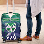 Personalized New Zealand Warriors Luggage Cover Y2K Grunge Aesthetic With Cyber Flames and Starburst Graphics
