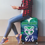 Personalized New Zealand Warriors Luggage Cover Y2K Grunge Aesthetic With Cyber Flames and Starburst Graphics