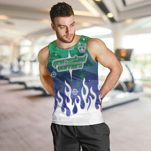 Personalized New Zealand Warriors Men Tank Top Y2K Grunge Aesthetic With Cyber Flames and Starburst Graphics