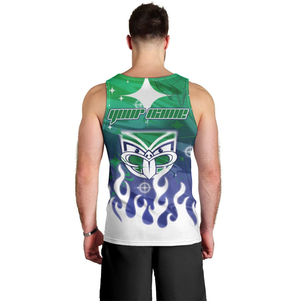 Personalized New Zealand Warriors Men Tank Top Y2K Grunge Aesthetic With Cyber Flames and Starburst Graphics