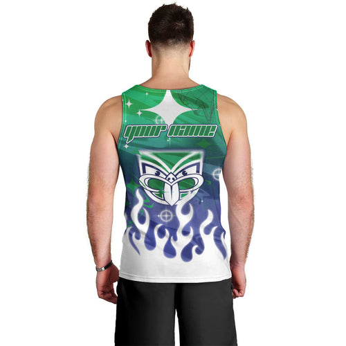Personalized New Zealand Warriors Men Tank Top Y2K Grunge Aesthetic With Cyber Flames and Starburst Graphics