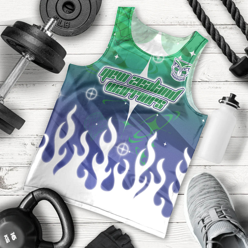 Personalized New Zealand Warriors Men Tank Top Y2K Grunge Aesthetic With Cyber Flames and Starburst Graphics