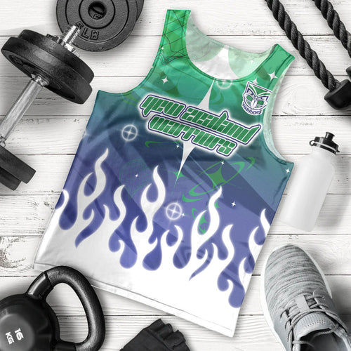 Personalized New Zealand Warriors Men Tank Top Y2K Grunge Aesthetic With Cyber Flames and Starburst Graphics