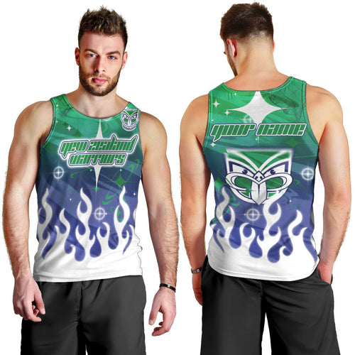 Personalized New Zealand Warriors Men Tank Top Y2K Grunge Aesthetic With Cyber Flames and Starburst Graphics