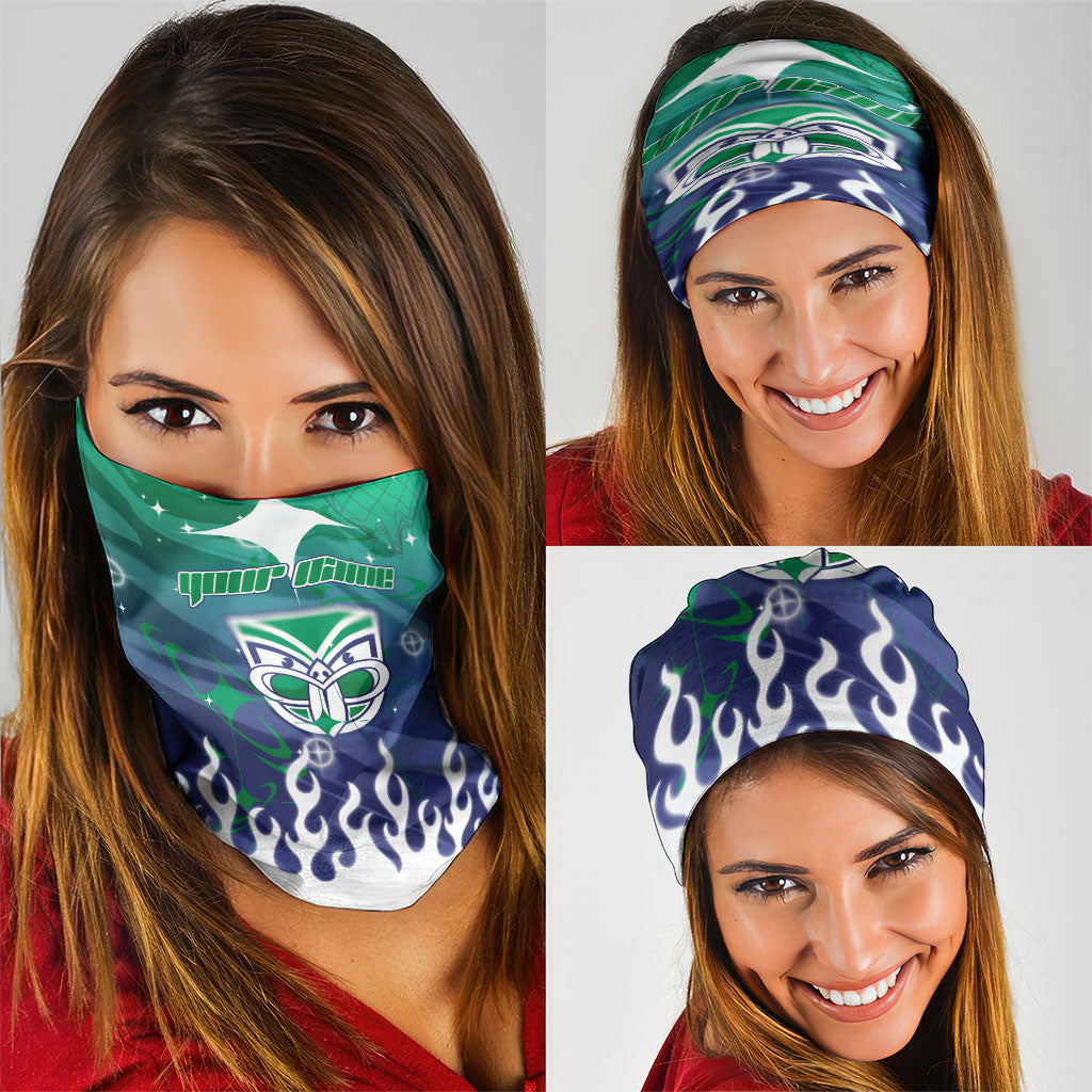 Personalized New Zealand Warriors Neck Gaiter Y2K Grunge Aesthetic With Cyber Flames and Starburst Graphics