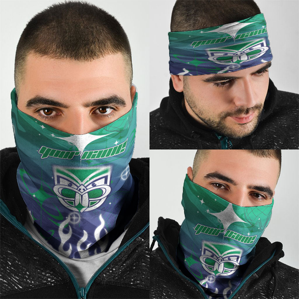 Personalized New Zealand Warriors Neck Gaiter Y2K Grunge Aesthetic With Cyber Flames and Starburst Graphics