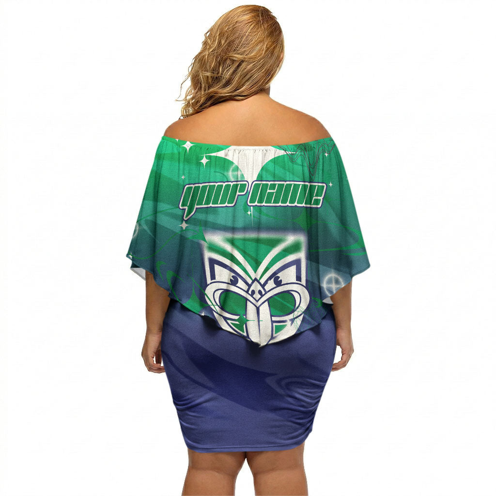 Personalized New Zealand Warriors Off Shoulder Short Dress Y2K Grunge Aesthetic With Cyber Flames and Starburst Graphics