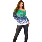 Personalized New Zealand Warriors Off Shoulder Sweater Y2K Grunge Aesthetic With Cyber Flames and Starburst Graphics